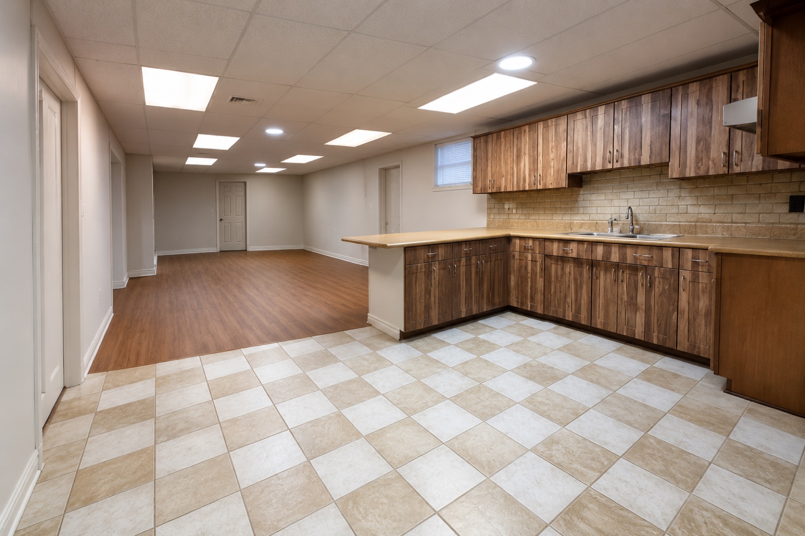 Rec room with kitchenette
